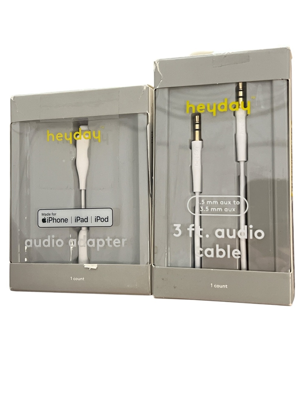 Heyday Bundle: Lightning to 3.5mm Adapter + 3ft 3.5mm Aux Cable White NOB